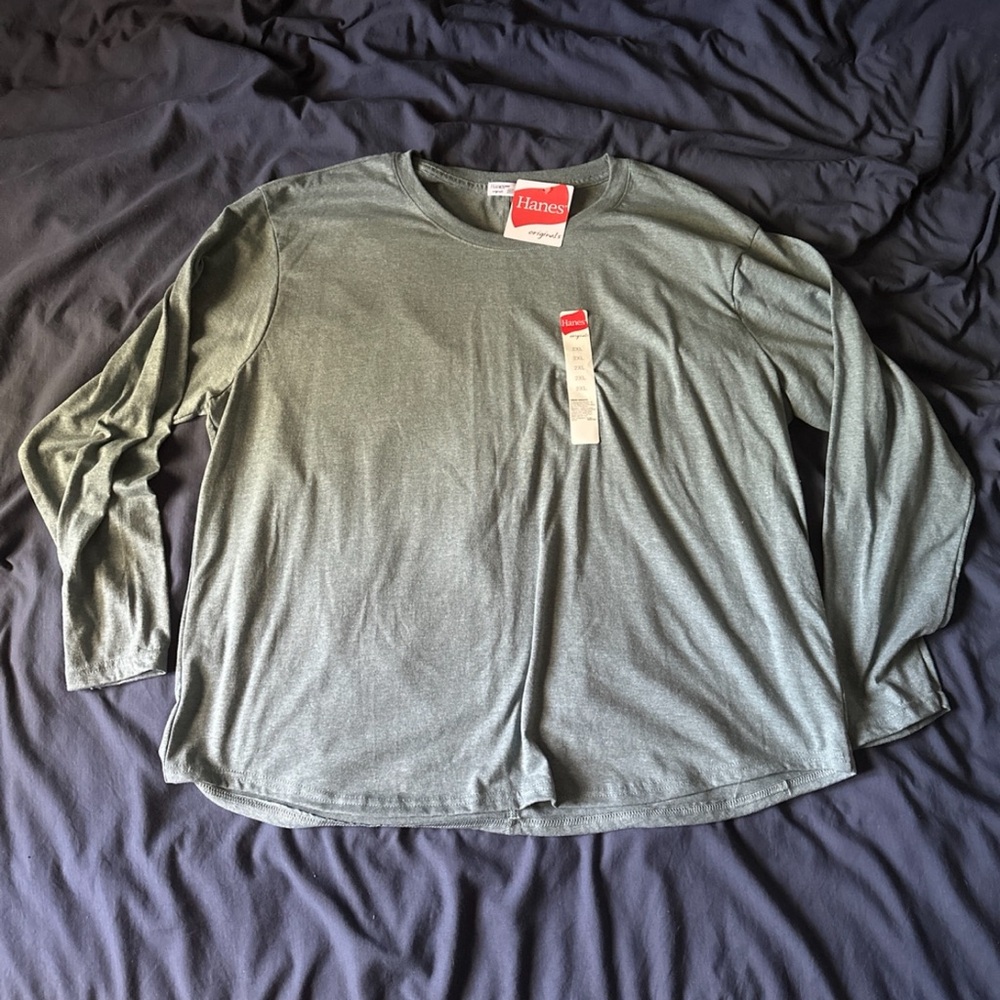 Hanes Unisex Long Sleeve Tee in Grayish Green